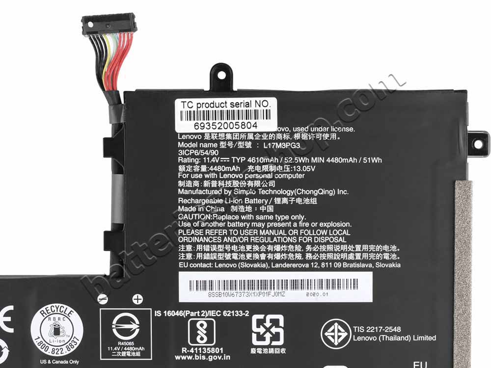 Original Battery Lenovo 5B10Q93417 5B10T30215 4610mAh 52.5Wh